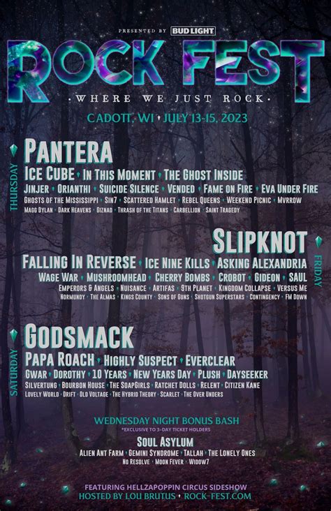 The 3-Day general admission costs $149 and general camping for the weekend on one of the <b>festival</b>’s 7,500 campsites costs $150. . Rock fest 2023 lineup